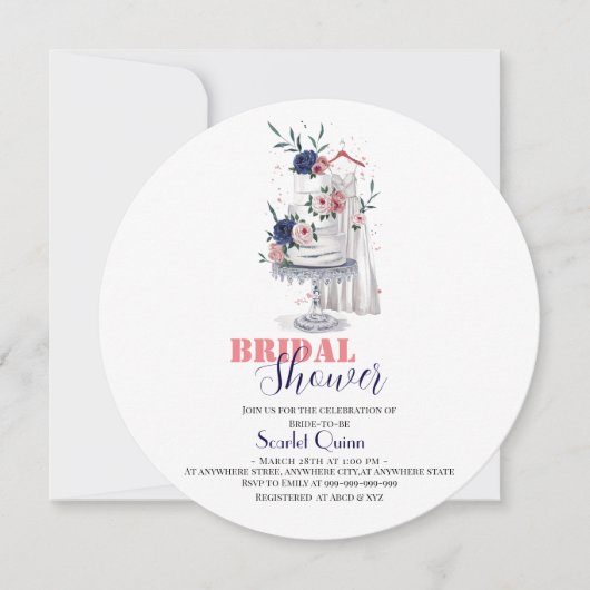 Modernes, weißes Hochzeitskleid mit Kuchen2 Save The Date (Vorderseite)