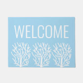 Modernes, weißes Korallenbaby Blue Ozean Fußmatte (Vorderseite)