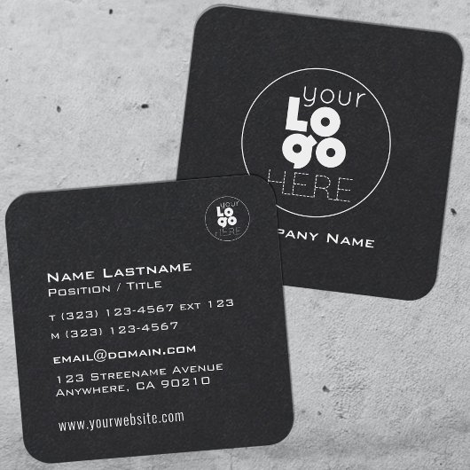 Modernes, weißes Logo auf der schwarzen Maskuline Quadratische Visitenkarte