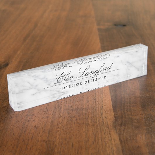 Modernes, weißes Marmor Luxus Designer Schreibtisc Namensplakette (Seite)