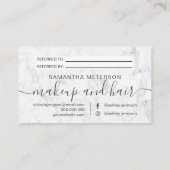 Modernes weißes Marmorhaarmake-up beruflich Empfehlungskarte (Rückseite)