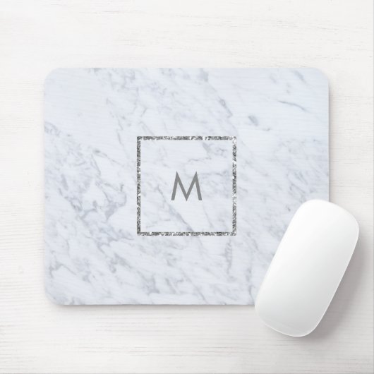 Modernes, weißes Marmormousepad für Monogramm Mousepad (Mit Mouse)