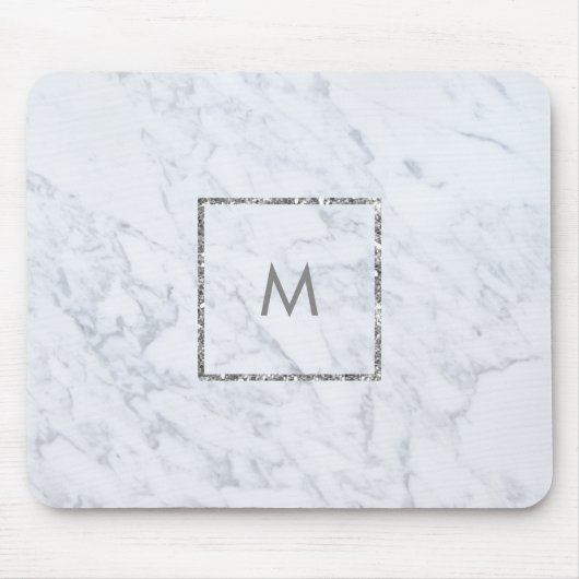 Modernes, weißes Marmormousepad für Monogramm Mousepad (Vorne)