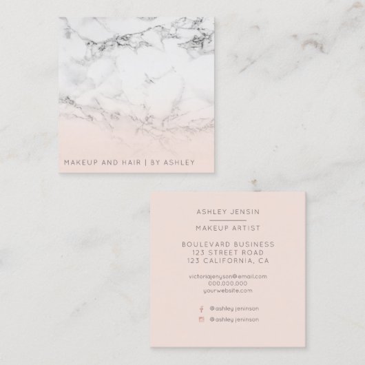 Modernes weißes Marmorombre Make-up beruflich Quadratische Visitenkarte (Vorne/Hinten)