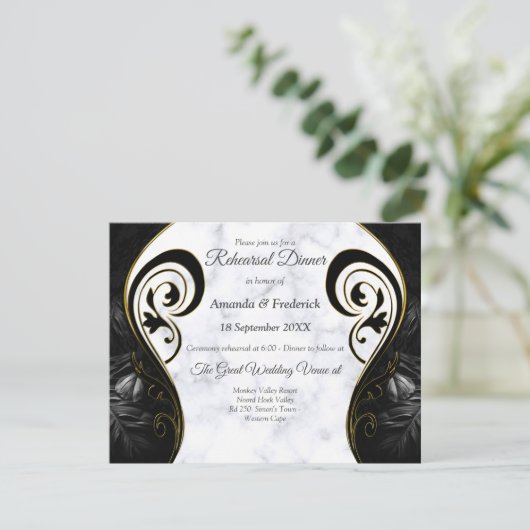 Modernes Weißes Marmorschwarz Abstrakt Einladung (Stehend Vorderseite)