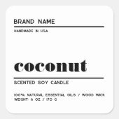 Modernes, weißes, minimalistisches Kerzenlabel Quadratischer Aufkleber (Vorderseite)