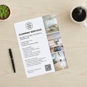 Modernes weißes Reinigungsdienst-Logo-Foto QR Flyer