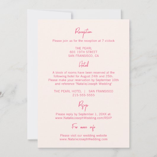 Modernes, weißes Retro in einer Hochzeit Einladung (Rückseite)