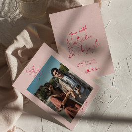 Modernes, weißes Rosa Retro Foto Hochzeit Save The Date