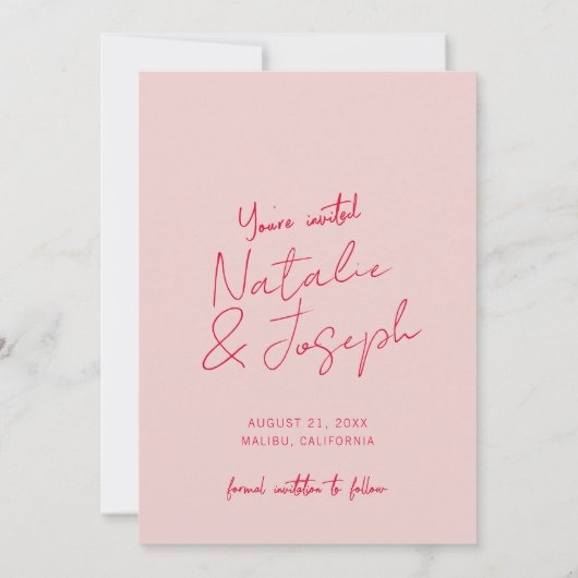 Modernes, weißes Rosa Retro Foto Hochzeit Save The Date (Rückseite)