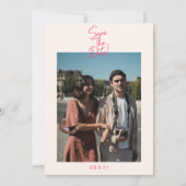 Modernes, weißes, rosafarbenes Retro-Foto Save The Date (Vorderseite)