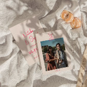 Modernes, weißes, rosafarbenes Retro-Foto Save The Date