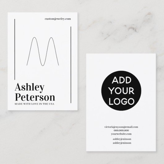 Modernes, weißes Schwarz-Schriftart-Ringdisplay Visitenkarte (Vorne/Hinten)