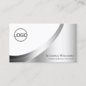 Modernes weißes Silber-Dekor mit Logo und QR-Code Visitenkarte (Vorderseite)
