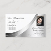 Modernes weißes Silberdekor mit Monogramm und Foto Visitenkarte (Rückseite)