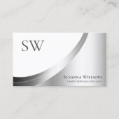Modernes weißes Silberdekor mit Monogramm und Foto Visitenkarte (Vorderseite)
