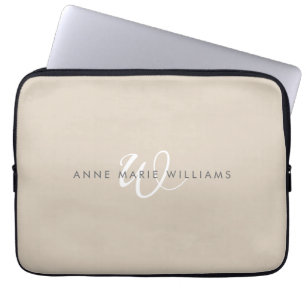 Modernes Weißes Tan-Script-Monogramm Laptopschutzhülle