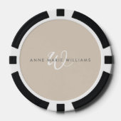 Modernes Weißes Tan-Script-Monogramm Pokerchips (Vorderseite)