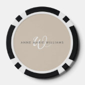 Modernes Weißes Tan-Script-Monogramm Pokerchips (Rückseite)
