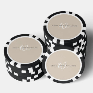 Modernes Weißes Tan-Script-Monogramm Pokerchips