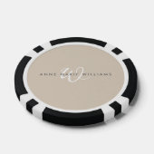 Modernes Weißes Tan-Script-Monogramm Pokerchips (Einzeln)