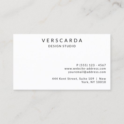 Modernes, weißes und schwarzes, feines Designstudi Visitenkarte (Rückseite)