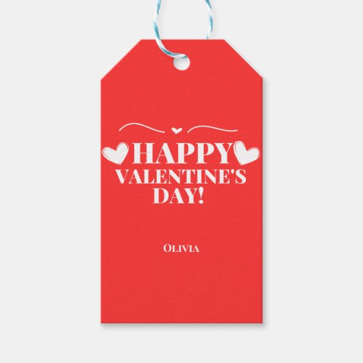 Modernes weißes Valentinherz Geschenkanhänger (Vorderseite)