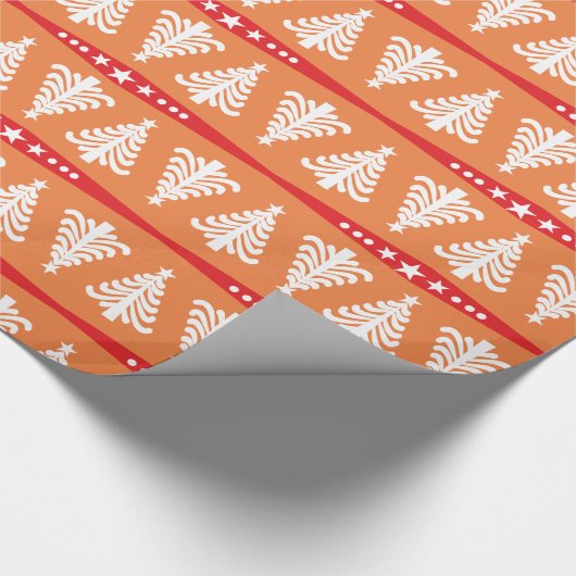 Modernes weißes Weihnachtsbaum-Muster auf Orange Geschenkpapier (Ecke)