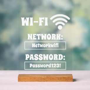 Modernes, weißes Wifi-Kennwort und Netzwerk Acrylschild
