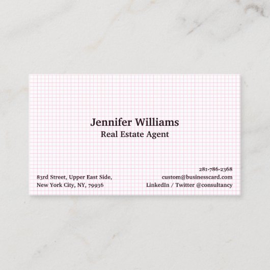 Modernes Weißrosa Geländertes geometrisches Muster Visitenkarte (Vorderseite)