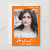 Modernes Weißtext Orange Blue Graduate Foto Ankündigung (Vorderseite)
