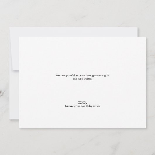 Modernes Welcome Baby Dusche Foto Dankeskarte (Rückseite)