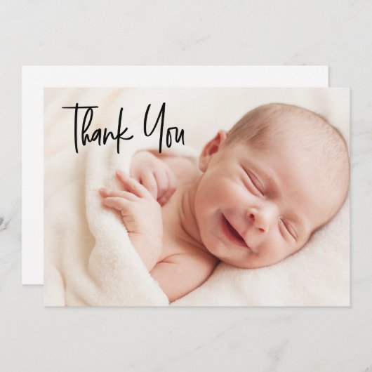 Modernes Welcome Baby Dusche Foto Dankeskarte (Vorne/Hinten)