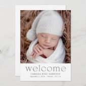 Modernes Welcome Baby Foto Birth Ankündigung (Vorne/Hinten)
