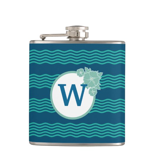 Modernes Wellenmuster Mit Monogramm Flachmann (Vorderseite)