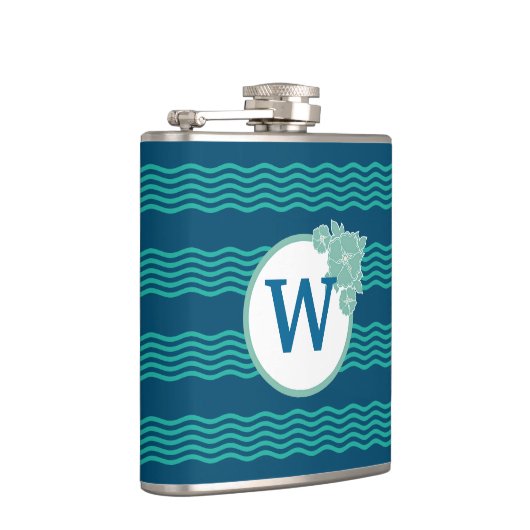 Modernes Wellenmuster Mit Monogramm Flachmann (Rechts)