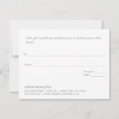 Modernes Wellness-Center Beauty Salon Geschenkguts Dankeskarte (Rückseite)