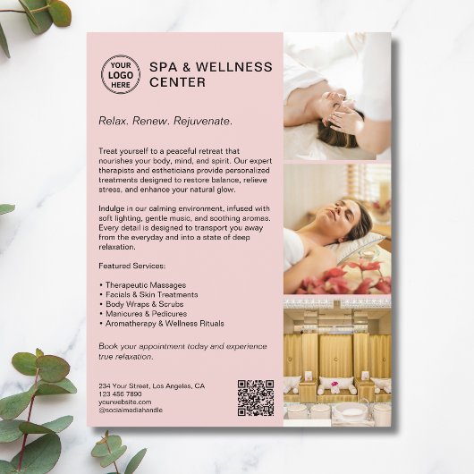 Modernes Wellness-Center Wellness Pink Werbeuntern Flyer