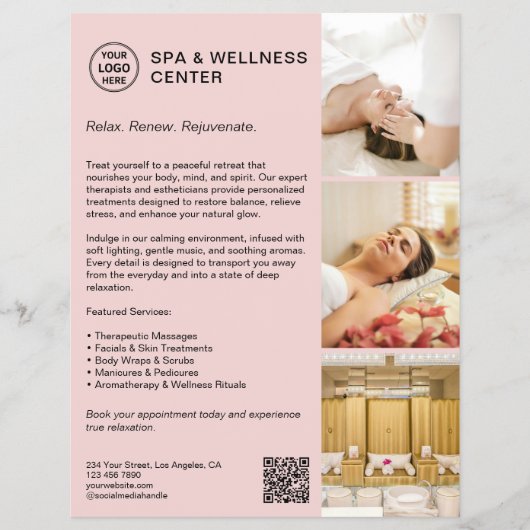 Modernes Wellness-Center Wellness Pink Werbeuntern Flyer (Vorne)