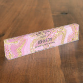 Modernes Wertvolles rosa Goldmarmor - Schreibtisch Namensplakette (Seite)