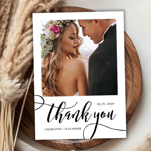 Modernes Whimsical Großes Gold Script 2 Foto Hochz Dankeskarte