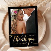 Modernes Whimsical Großes Gold Script 2 Foto Hochz Dankeskarte