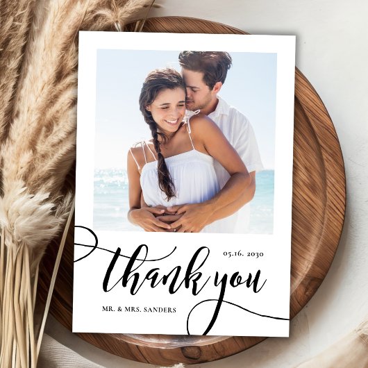 Modernes Whimsical Großes Script 2 Foto Hochzeit Dankeskarte