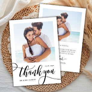 Modernes Whimsical Großes Script 2 Foto Hochzeit Dankeskarte