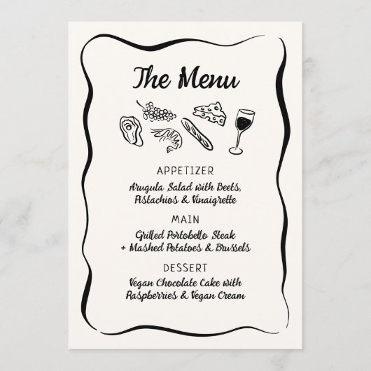 Modernes & Whimsical Hand Drawn Dinner & Drinks Me Menükarte (Vorderseite)