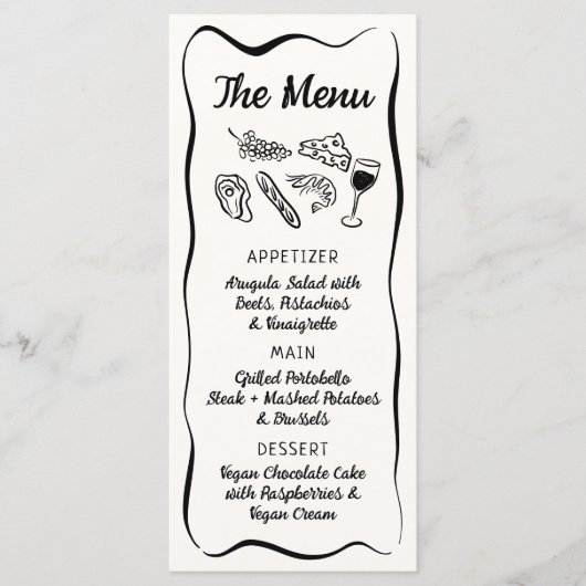 Modernes & Whimsical Hand Drawn Dinner & Drinks Me Menükarte (Vorderseite)