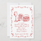 Modernes Whimsical Wine Burger Galentine's Day Par Einladung (Vorderseite)
