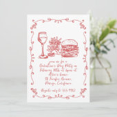 Modernes Whimsical Wine Burger Galentine's Day Par Einladung (Stehend Vorderseite)
