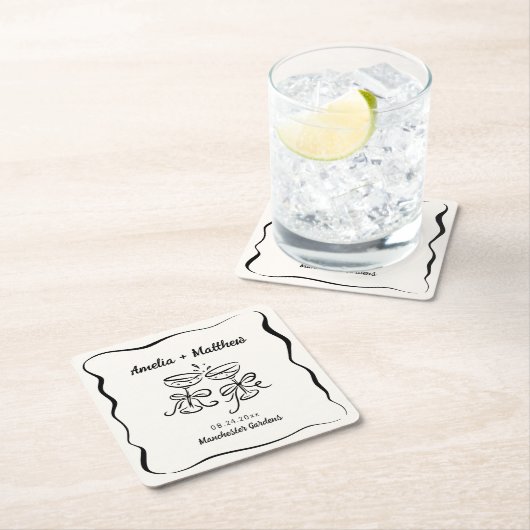 Modernes & Whimsikales Handzeichnen Save the Date Rechteckiger Pappuntersetzer (Vor Ort)