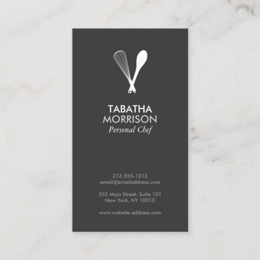 MODERNES WHISK & SPOON auf DK GRAY Business Card Visitenkarte (Vorderseite)